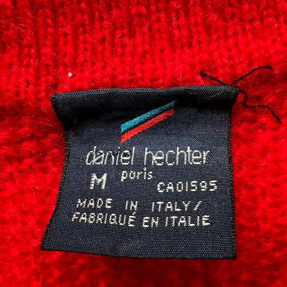 DANIEL HECHTER Sweater Pullover Henley Collar Bright Red Wool Blend Size M - Picture 6 of 7